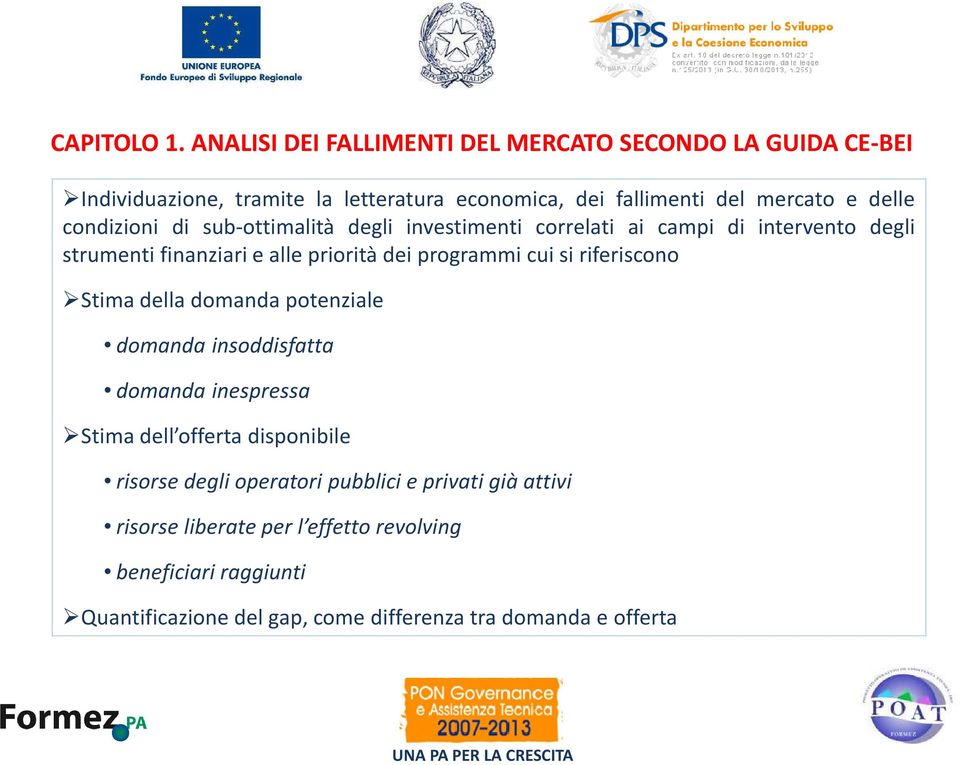 condizioni di sub-ottimalità degli investimenti correlati ai campi di intervento degli strumenti finanziari e alle priorità dei programmi cui si