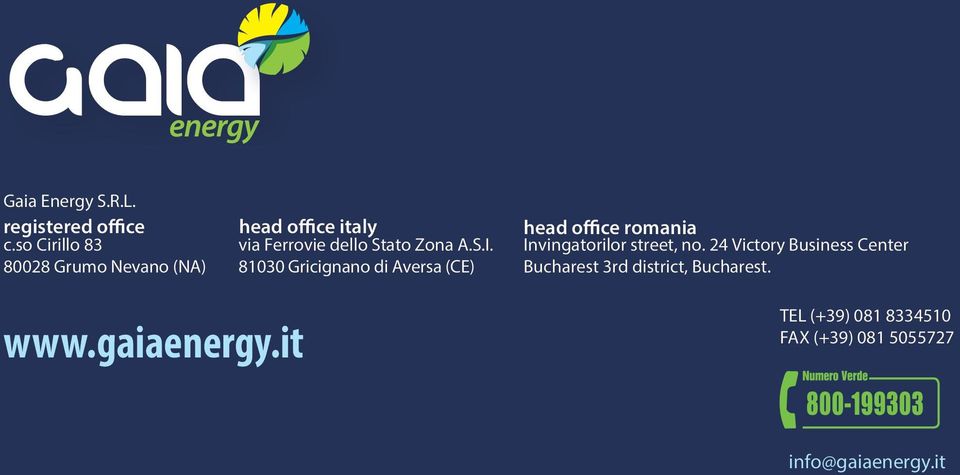 S.I. 81030 Gricignano di Aversa (CE) head office romania Invingatorilor street, no.