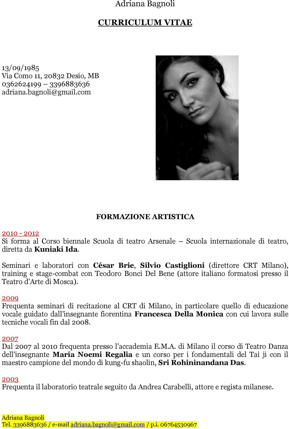 Adriana Bagnoli Curriculum Vitae Pdf Free Download