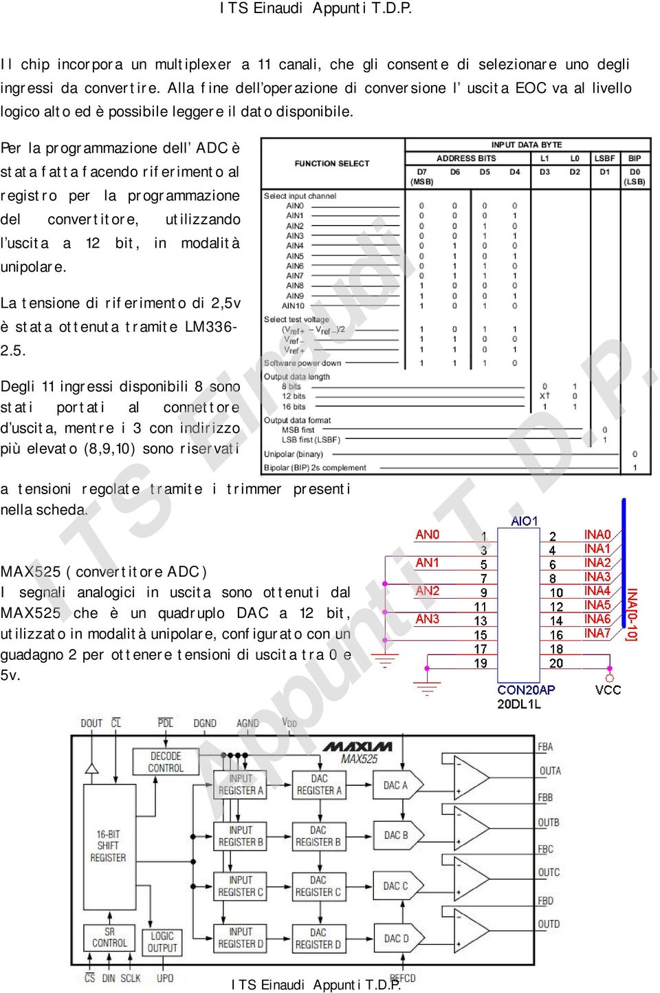 Per la programmazione dell ADC è stata fatta facendo riferimento al registro per la programmazione del convertitore, utilizzando l uscita a 12 bit, in modalità unipolare.