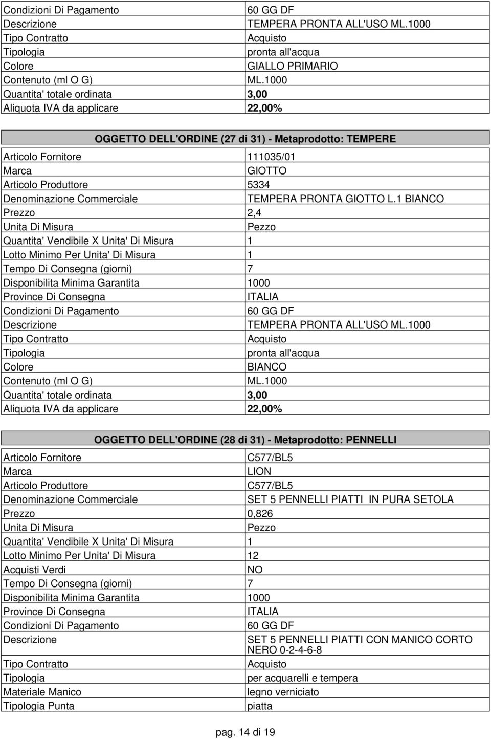 1 BIANCO Prezzo 2,4 TEMPERA PRONTA ALL'USO ML.1000 pronta all'acqua BIANCO Contenuto (ml O G) ML.