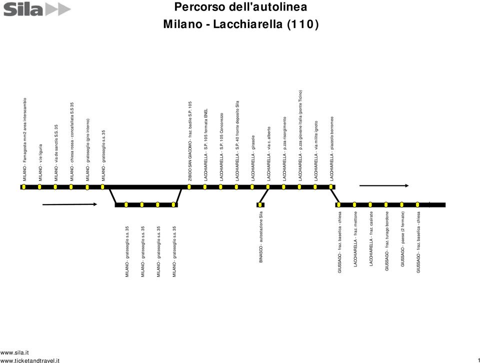 S 35 MILANO - gratosoglio (giro interno) ZIBIDO SAN GIACOMO - fraz. badile S.P. 105 LACCHIARELLA - S.P. 105 fermata ENEL LACCHIARELLA - S.P. 105 Concorezzo LACCHIARELLA - via c.