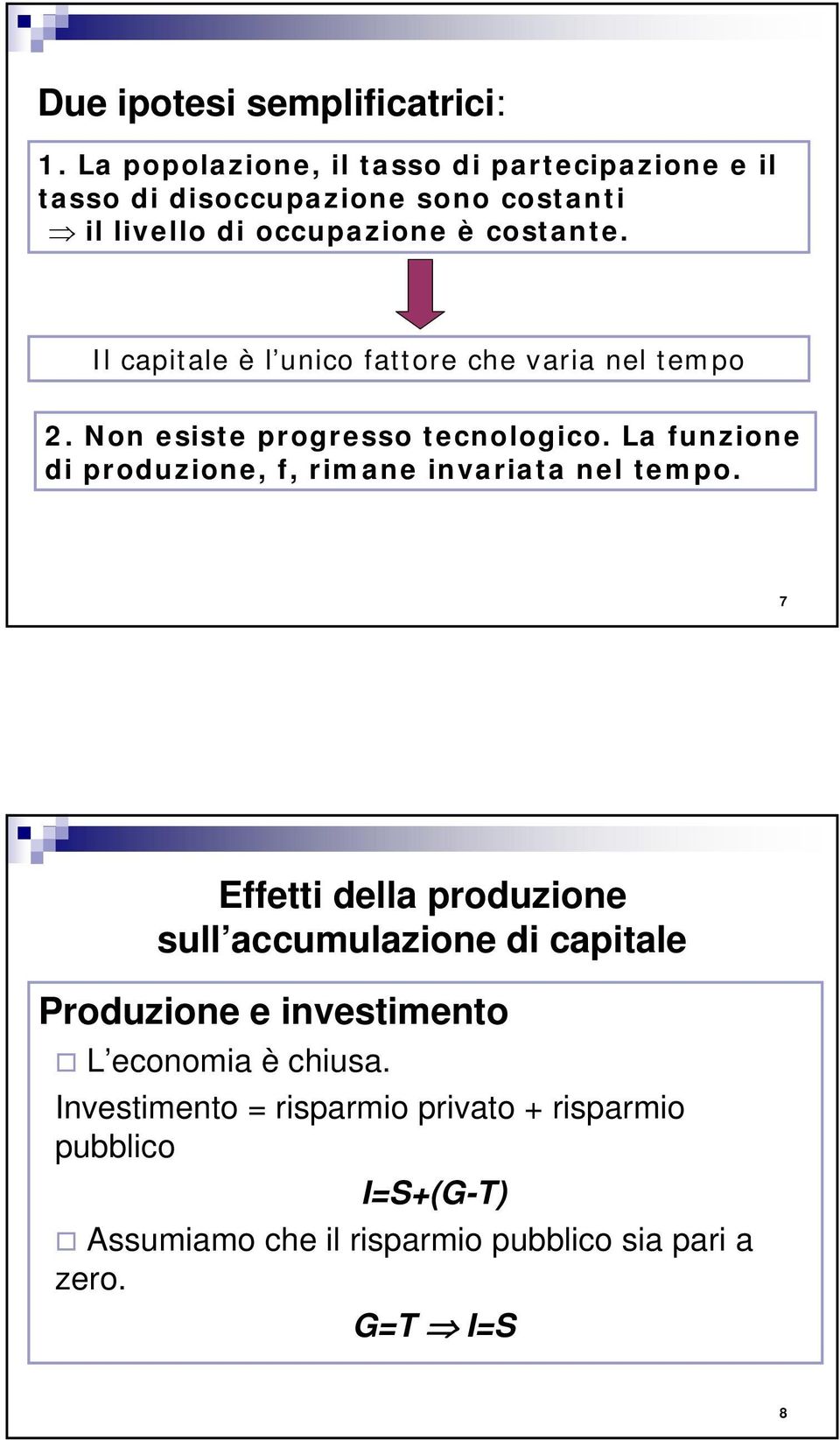 Il capitale è l unico fattore che varia nel tempo 2. on esiste progresso tecnologico.