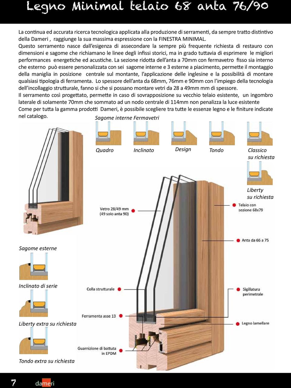 Questo serramento nasce dall esigenza di assecondare la sempre più frequente richiesta di restauro con dimensioni e sagome che richiamano le linee degli infissi storici, ma in grado tuttavia di