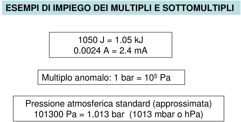 4 ma Multiplo anomalo: 1 bar = 10 5 Pa Pressione