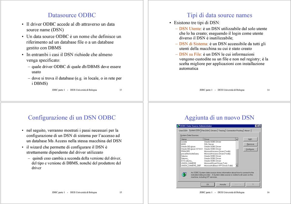 specificato: quale driver ODBC di quale db/dbms deve essere usato dove si trova il database (e.g.