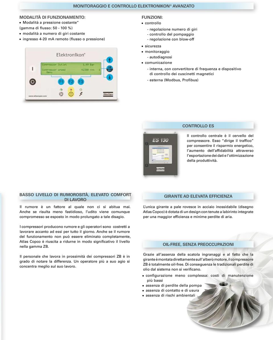 frequenza e dispositivo di controllo dei cuscinetti magnetici - esterna (Modbus, Profibus) Controllo ES Il controllo centrale è il cervello del compressore.