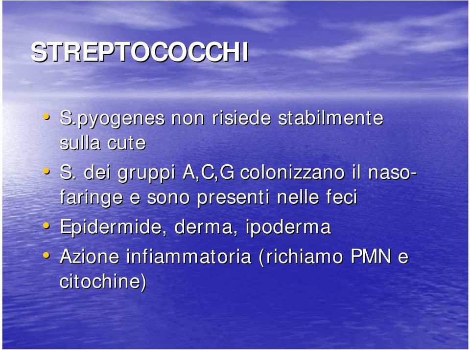 dei gruppi A,C,G colonizzano il naso- faringe e sono