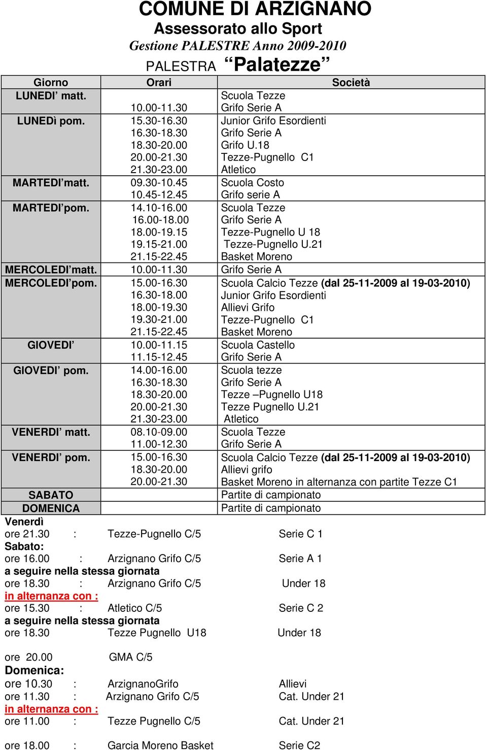 30-18.00 21.15-22.45 Basket Moreno GIOVEDI 10.00-11.15 11.15-12.45 GIOVEDI pom. 14.00-16.