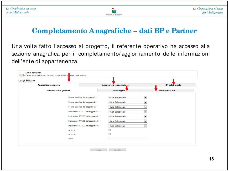 accesso alla sezione anagrafica per il