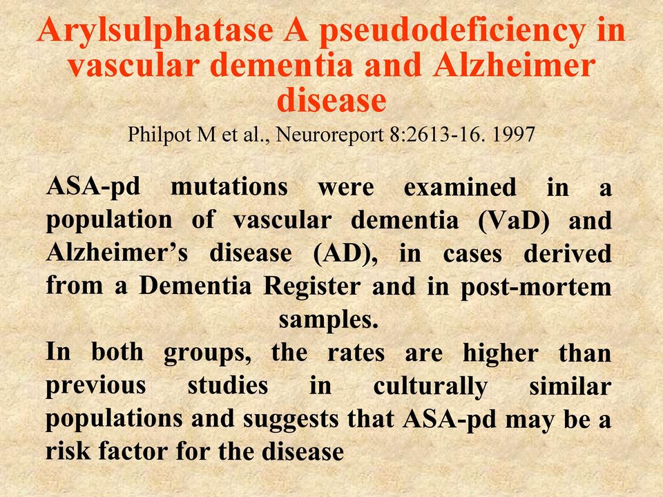 dementia and Alzheimer disease