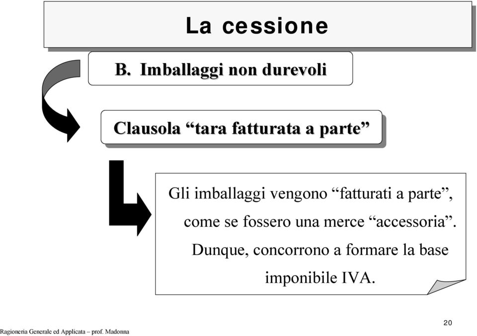 parte Gli imballaggi vengono fatturati a parte,