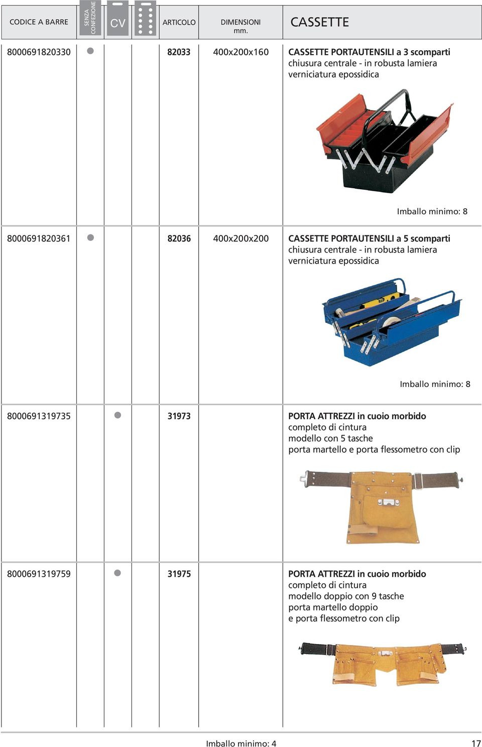 epossidica Imballo minimo: 8 8000691319735 31973 PORTA ATTREZZI in cuoio morbido completo di cintura modello con 5 tasche porta martello e porta flessometro