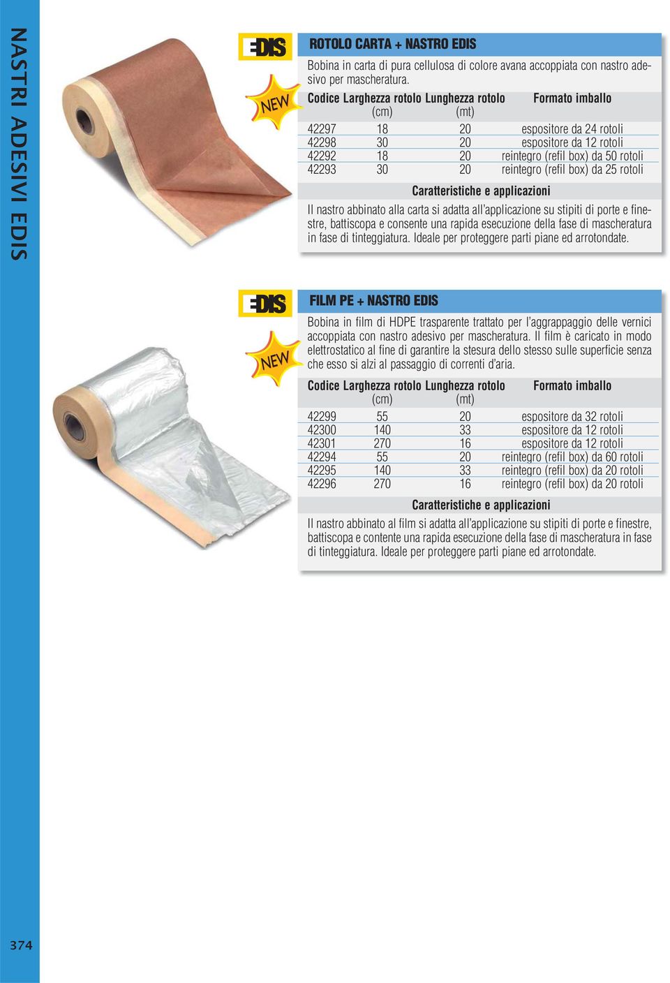 reintegro (refil box) da 25 rotoli Il nastro abbinato alla carta si adatta all applicazione su stipiti di porte e finestre, battiscopa e consente una rapida esecuzione della fase di mascheratura in