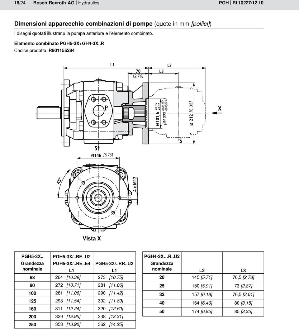 .R Codice prodotto: R901155284 70 L3 L2 +0,05 +0.02 101,6 212 146 4 x M12 X Vista X GH5-3X.. nominale GH5-3X/..RE..U2 GH5-3X/..RE..E4 GH5-3X/..RR..U2 63 264 [10.39] 273 [10.