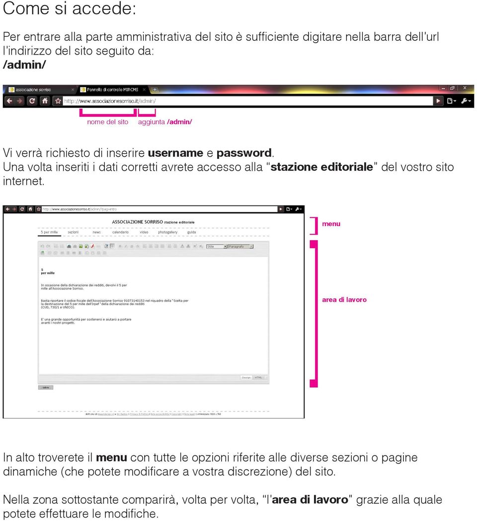 Una volta inseriti i dati corretti avrete accesso alla stazione editoriale del vostro sito internet.