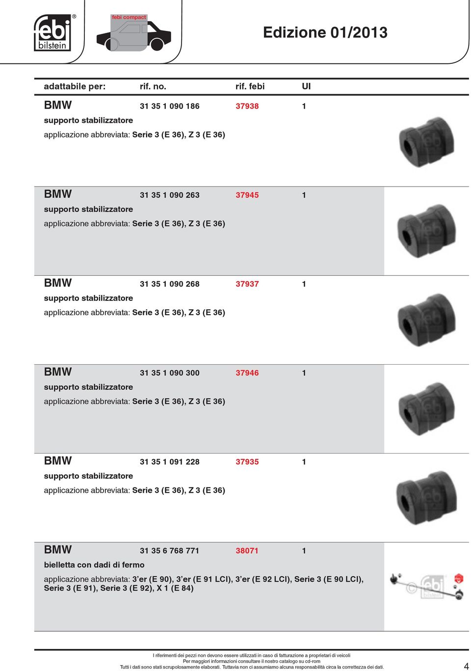 (E 36), Z 3 (E 36) BMW 31 35 1 091 228 37935 1 supporto stabilizzatore applicazione abbreviata: Serie 3 (E 36), Z 3 (E 36) BMW 31 35 6 768 771 38071 1 bielletta con dadi di fermo applicazione