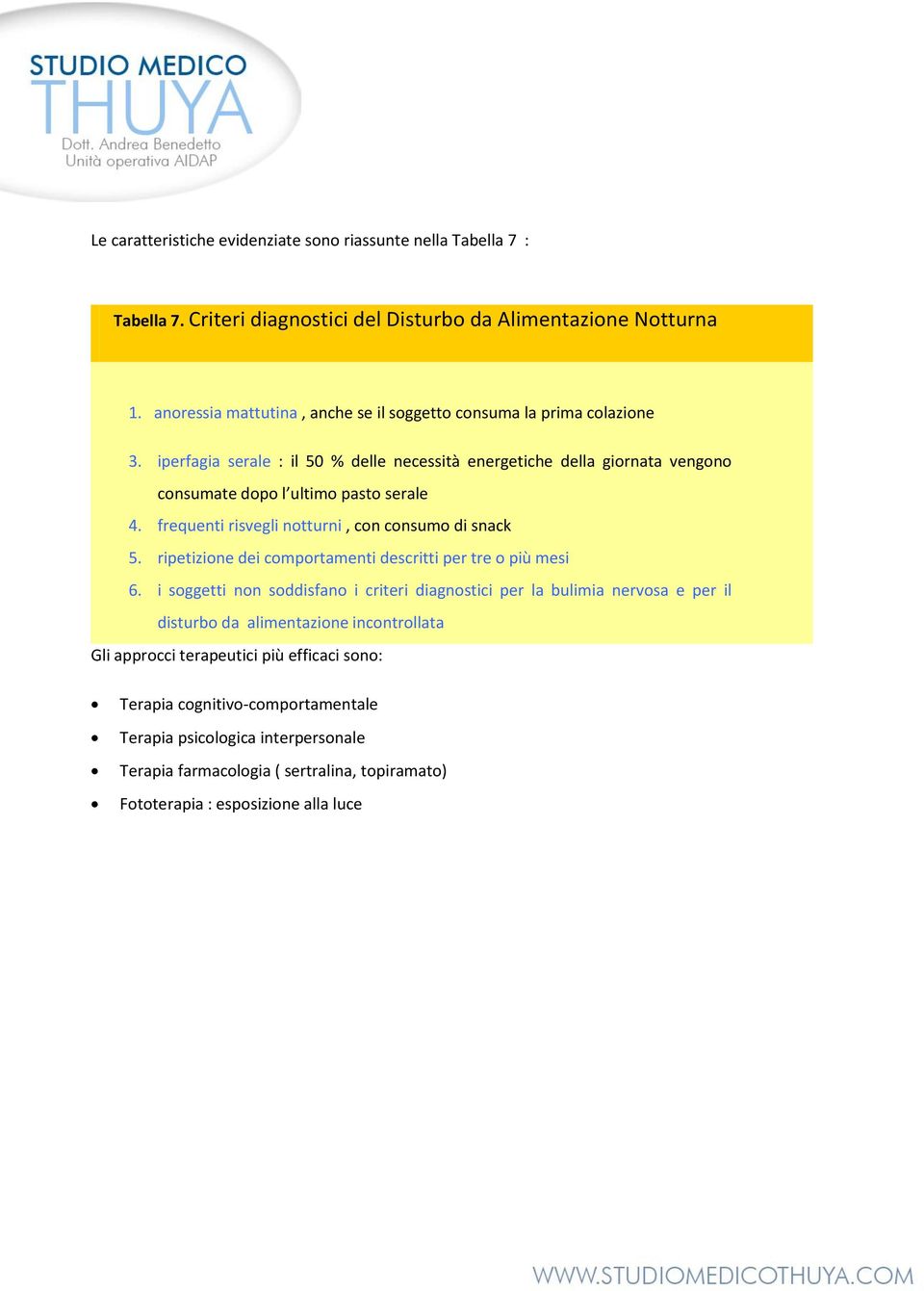 frequenti risvegli notturni, con consumo di snack 5. ripetizione dei comportamenti descritti per tre o più mesi 6.