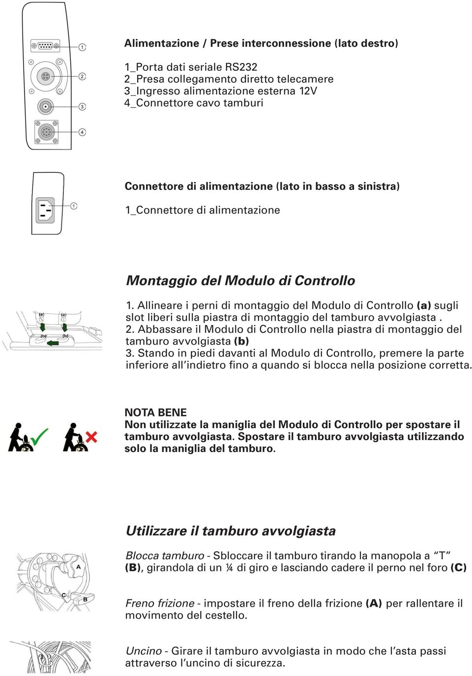 Allineare i perni di montaggio del Modulo di Controllo (a) sugli slot liberi sulla piastra di montaggio del tamburo avvolgiasta. 2.