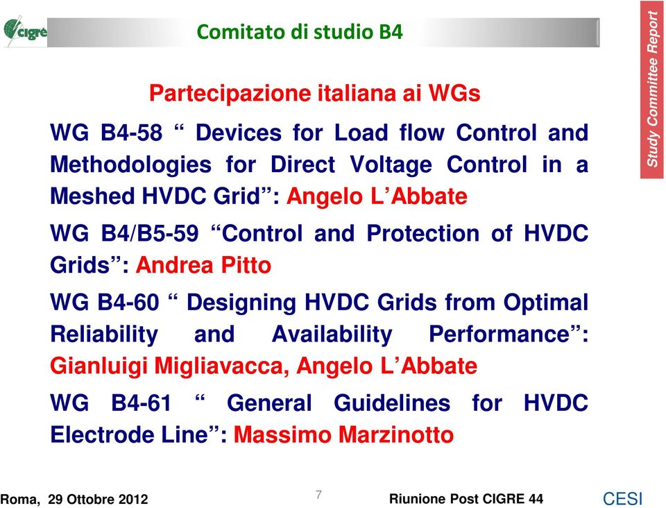 : Andrea Pitto WG B4-60 Designing HVDC Grids from Optimal Reliability and Availability Performance :