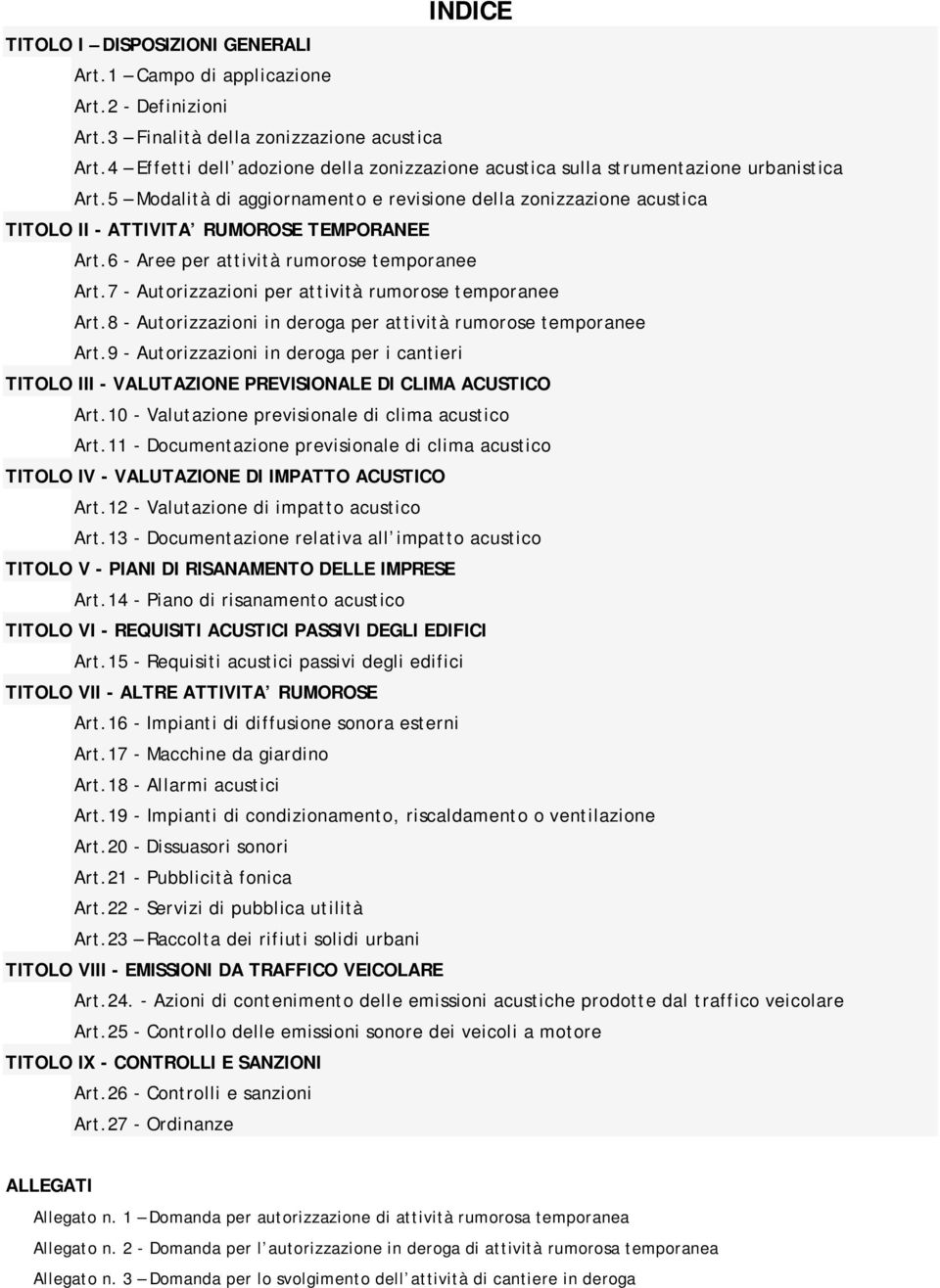 5 Modalità di aggiornamento e revisione della zonizzazione acustica TITOLO II - ATTIVITA RUMOROSE TEMPORANEE Art.6 - Aree per attività rumorose temporanee Art.