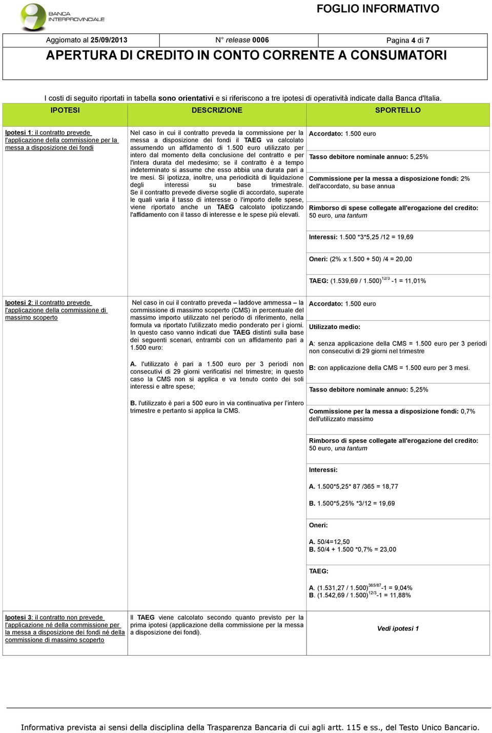 disposizione dei fondi il TAEG va calcolato assumendo un affidamento di 1.