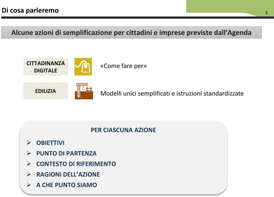 unici semplificati e istruzioni standardizzate PER CIASCUNA AZIONE OBIETTIVI