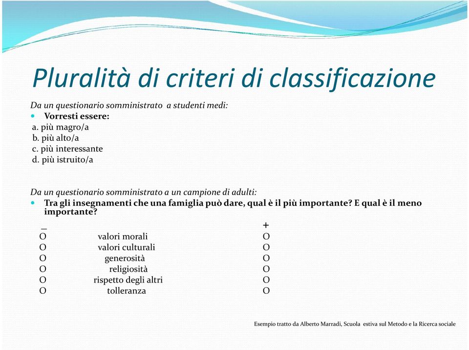 più istruito/a Da un questionario somministrato a un campione di adulti: Tra gli insegnamenti che una famiglia può dare, qual è il