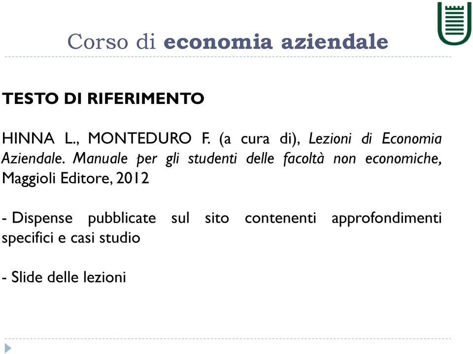 Manuale per gli studenti delle facoltà non economiche, Maggioli Editore,