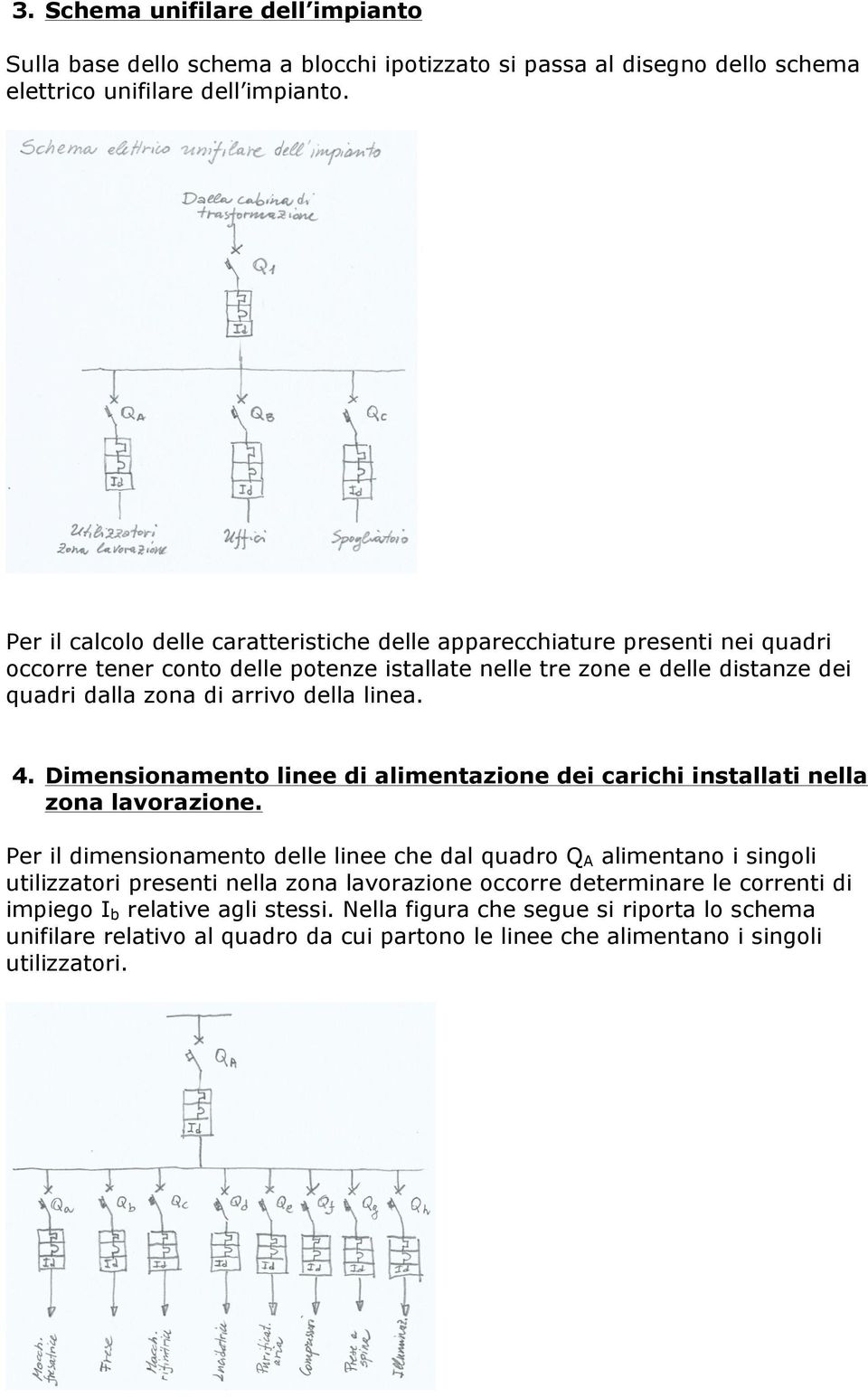 della linea. 4. Dimensionamento linee di alimentazione dei carichi installati nella zona lavorazione.