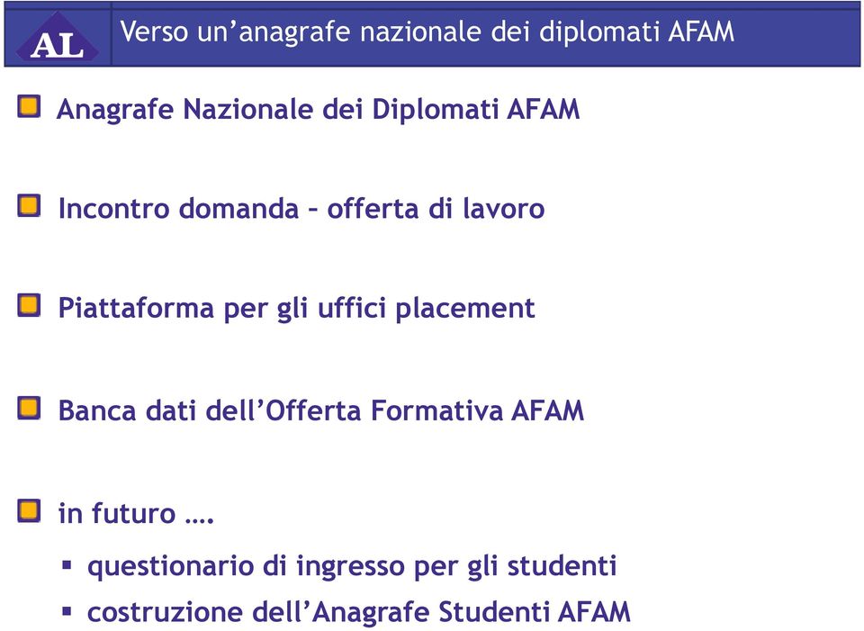 uffici placement Banca dati dell Offerta Formativa AFAM in futuro.