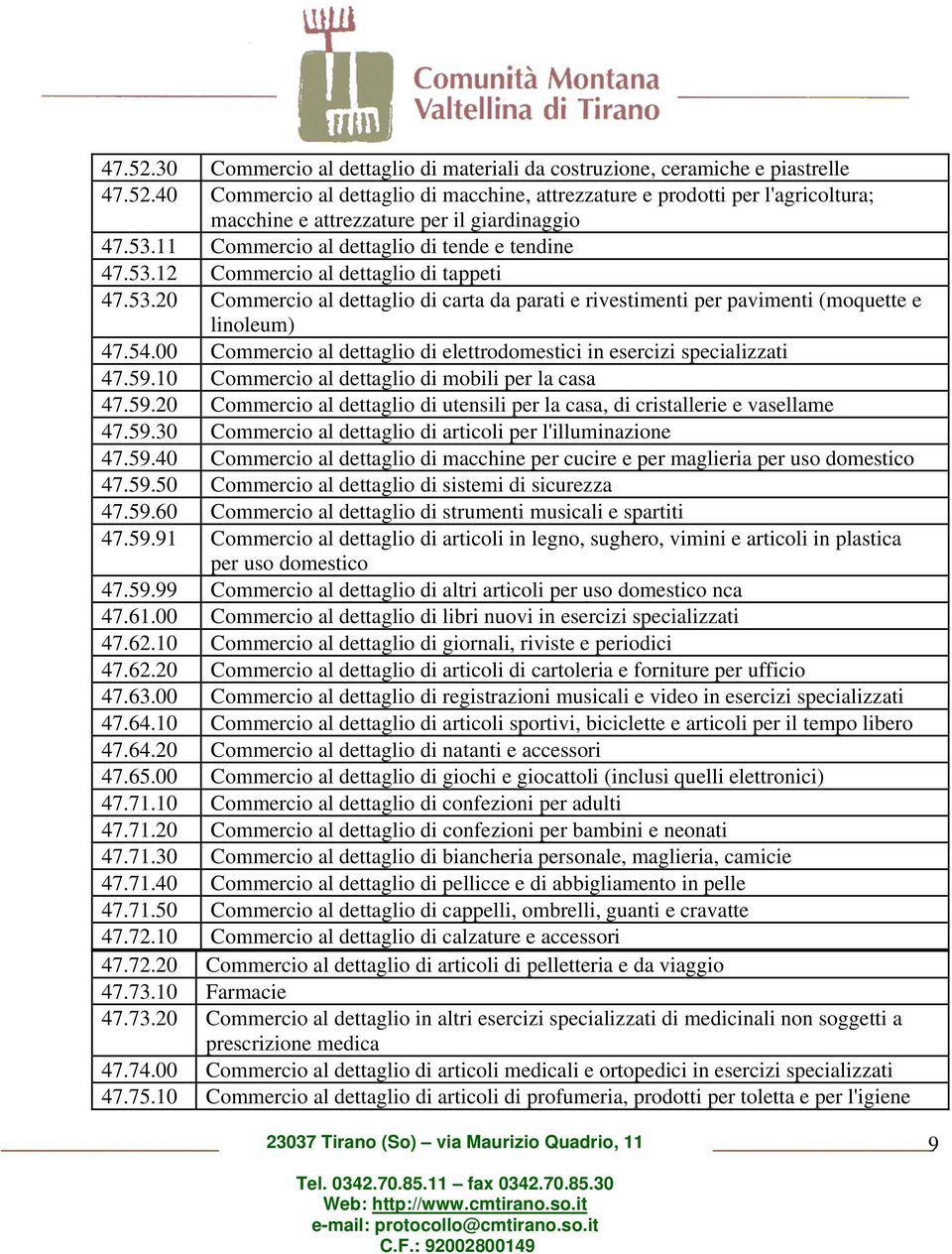 00 Commercio al dettaglio di elettrodomestici in esercizi specializzati 47.59.10 Commercio al dettaglio di mobili per la casa 47.59.20 Commercio al dettaglio di utensili per la casa, di cristallerie e vasellame 47.