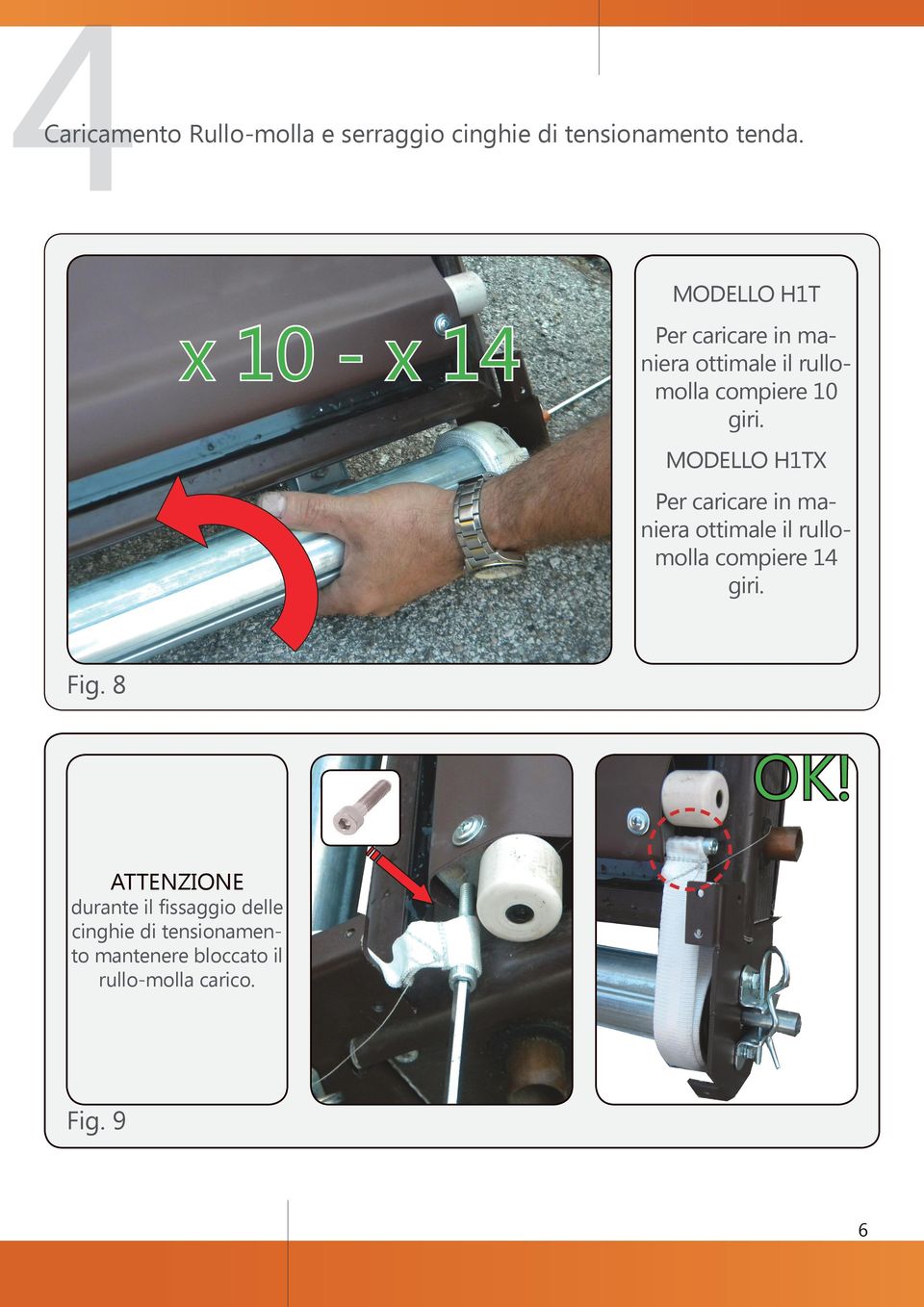 MODELLO H1TX Per caricare in maniera ottimale il rullomolla compiere 14 giri. Fig. 8 OK!