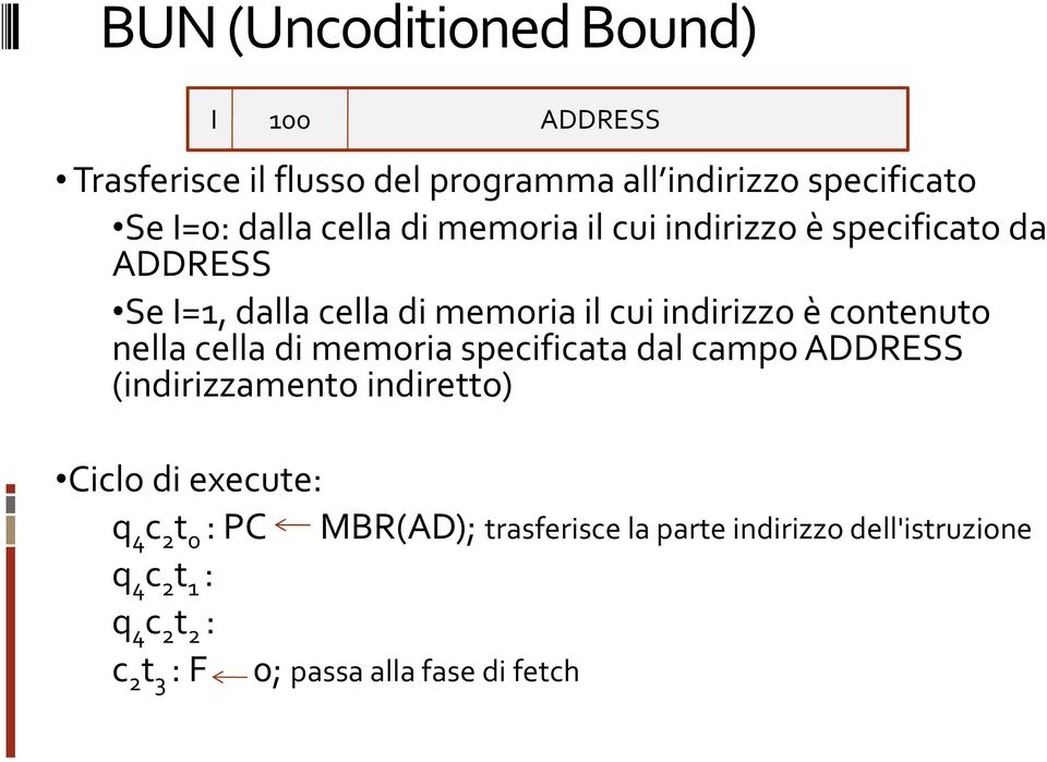 contenuto nellacelladi memoriaspecificatadalcampo ADDRESS (indirizzamento indiretto) Ciclo di execute: q 4 c 2 t