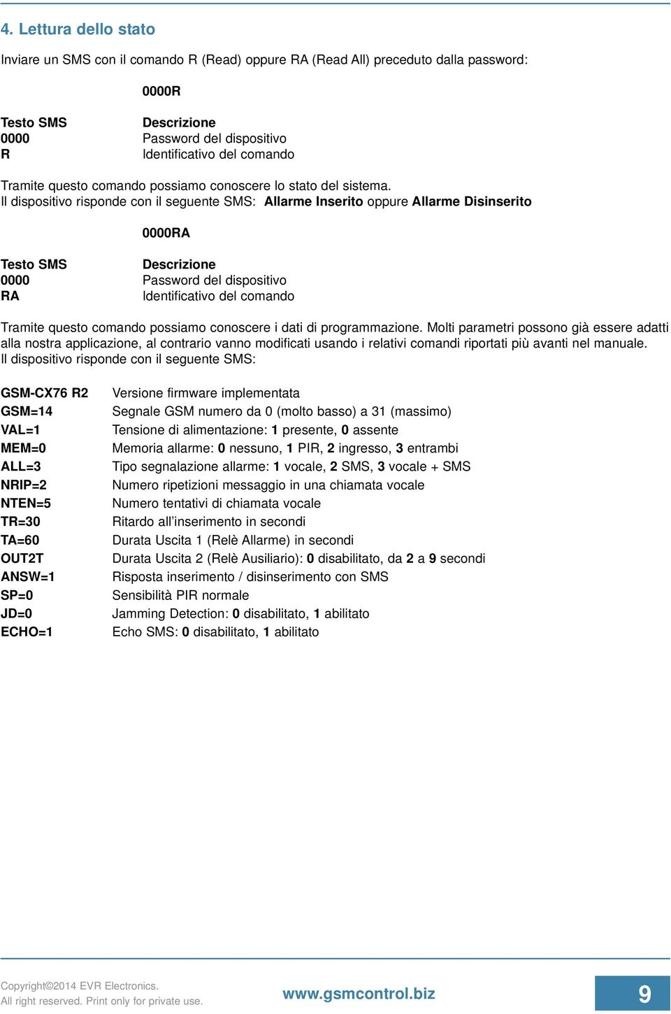 Molti parametri possono già essere adatti alla nostra applicazione, al contrario vanno modificati usando i relativi comandi riportati più avanti nel manuale.