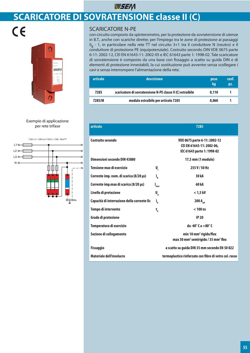 NSIONE classe II (C) RE N-PE cn circuit cmpst da spintermetr, per la prtezine da svratensine di utenze in B.T.