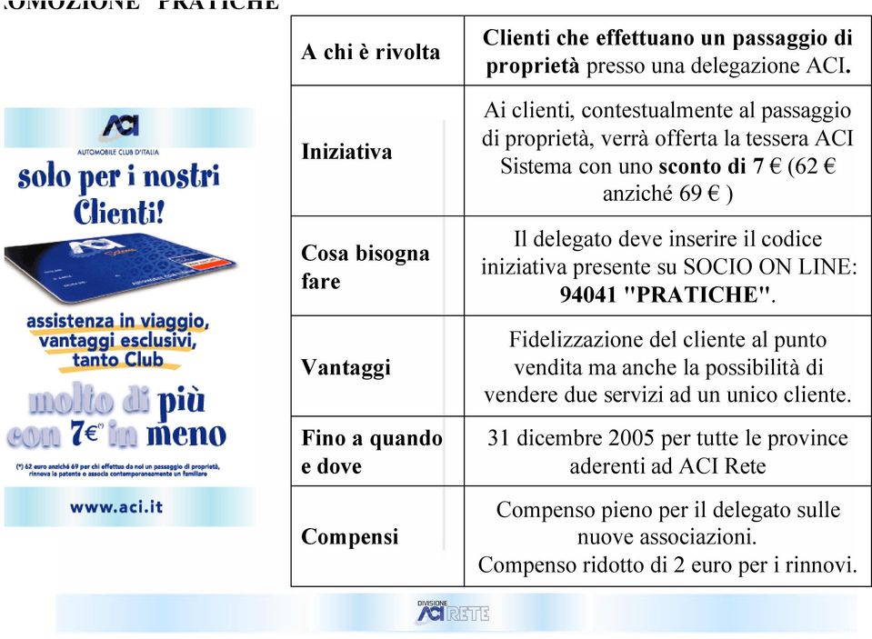 deve inserire il codice iniziativa presente su SOCIO ON LINE: 94041 "PRATICHE".