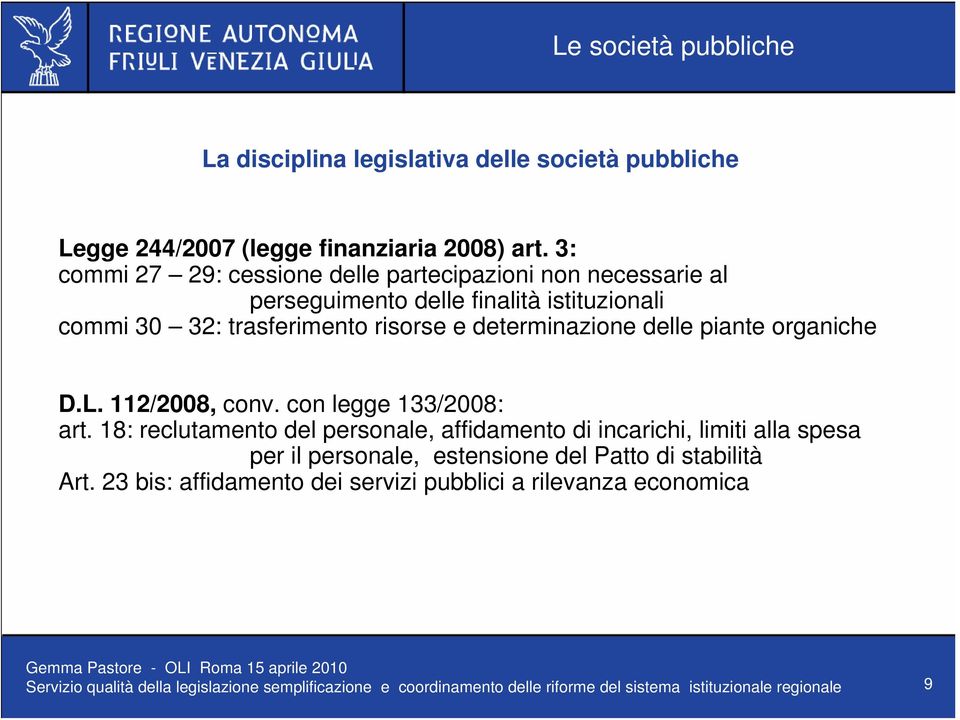 delle piante organiche D.L. 112/2008, conv. con legge 133/2008: art.