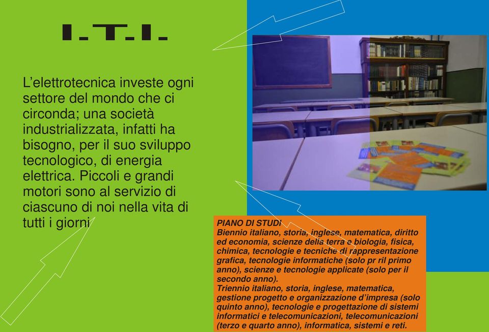 biologia, fisica, chimica, tecnologie e tecniche di rappresentazione grafica, tecnologie informatiche (solo pr ril primo anno), scienze e tecnologie applicate (solo per il secondo anno).