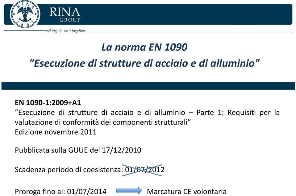 conformità dei componenti strutturali Edizione novembre 2011 Pubblicata sulla GUUE del