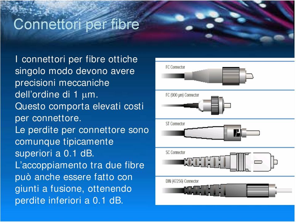 Le perdite per connettore sono comunque tipicamente superiori a 0.1 db.