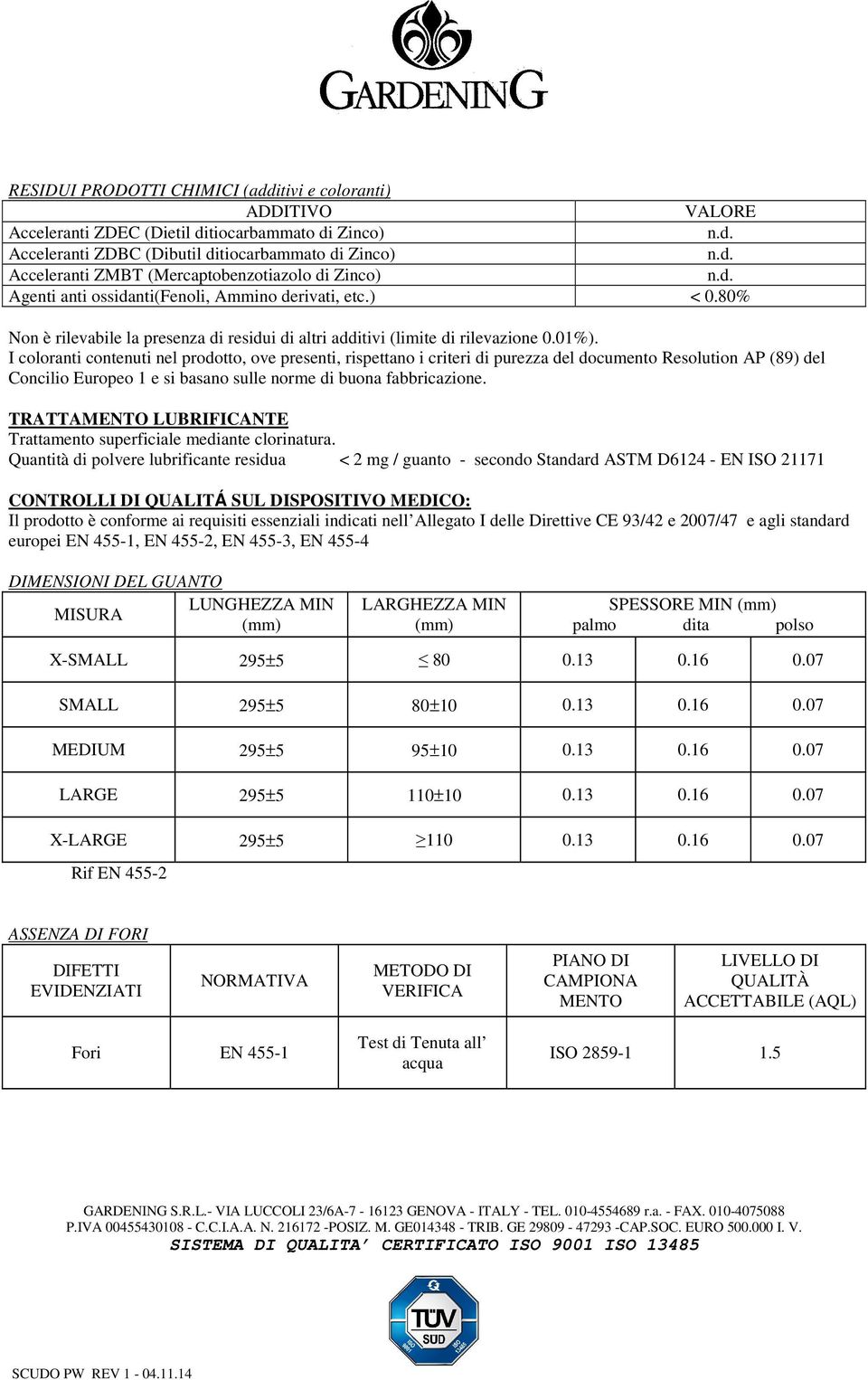 I coloranti contenuti nel prodotto, ove presenti, rispettano i criteri di purezza del documento Resolution AP (89) del Concilio Europeo 1 e si basano sulle norme di buona fabbricazione.