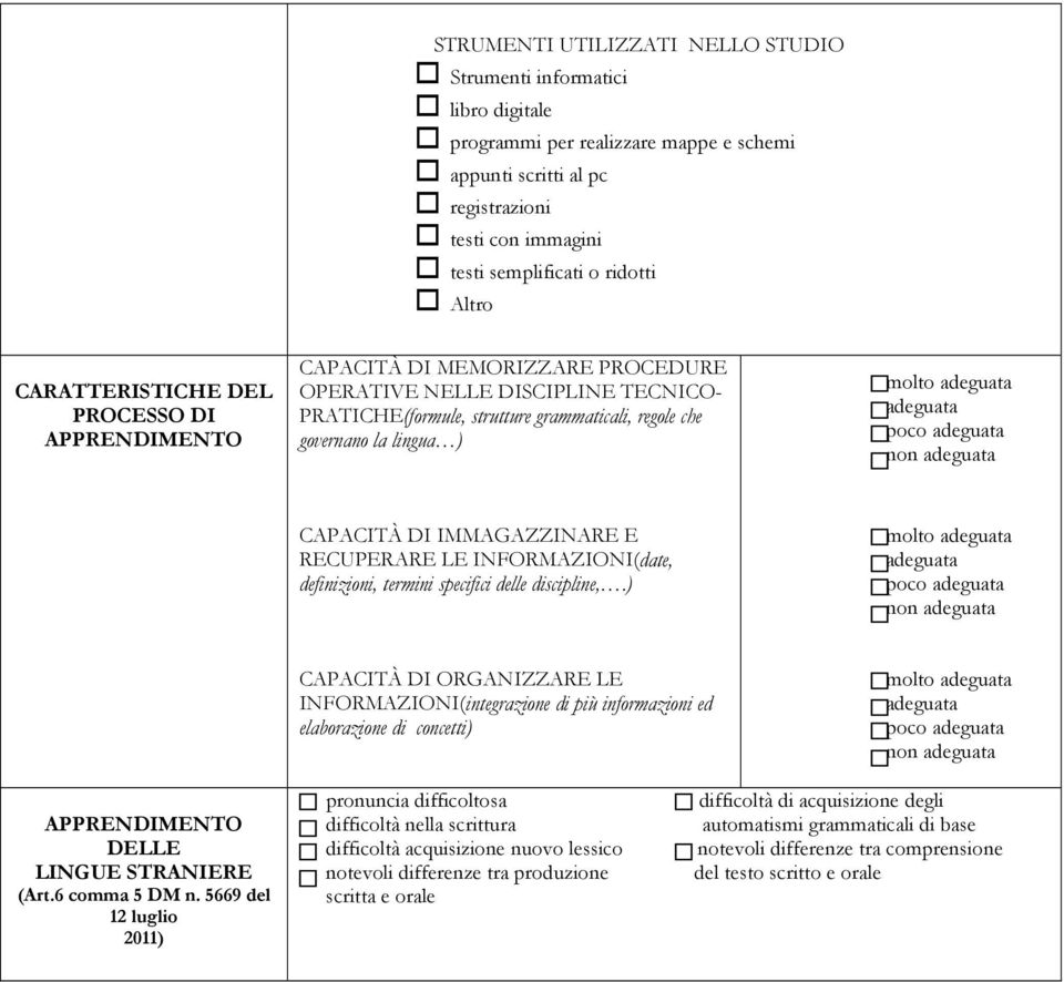 CAPACITÀ DI IMMAGAZZINARE E RECUPERARE LE INFORMAZIONI(date, definizioni, termini specifici delle discipline,.