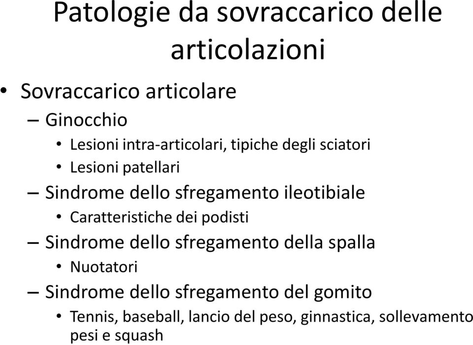 ileotibiale Caratteristiche dei podisti Sindrome dello sfregamento della spalla Nuotatori