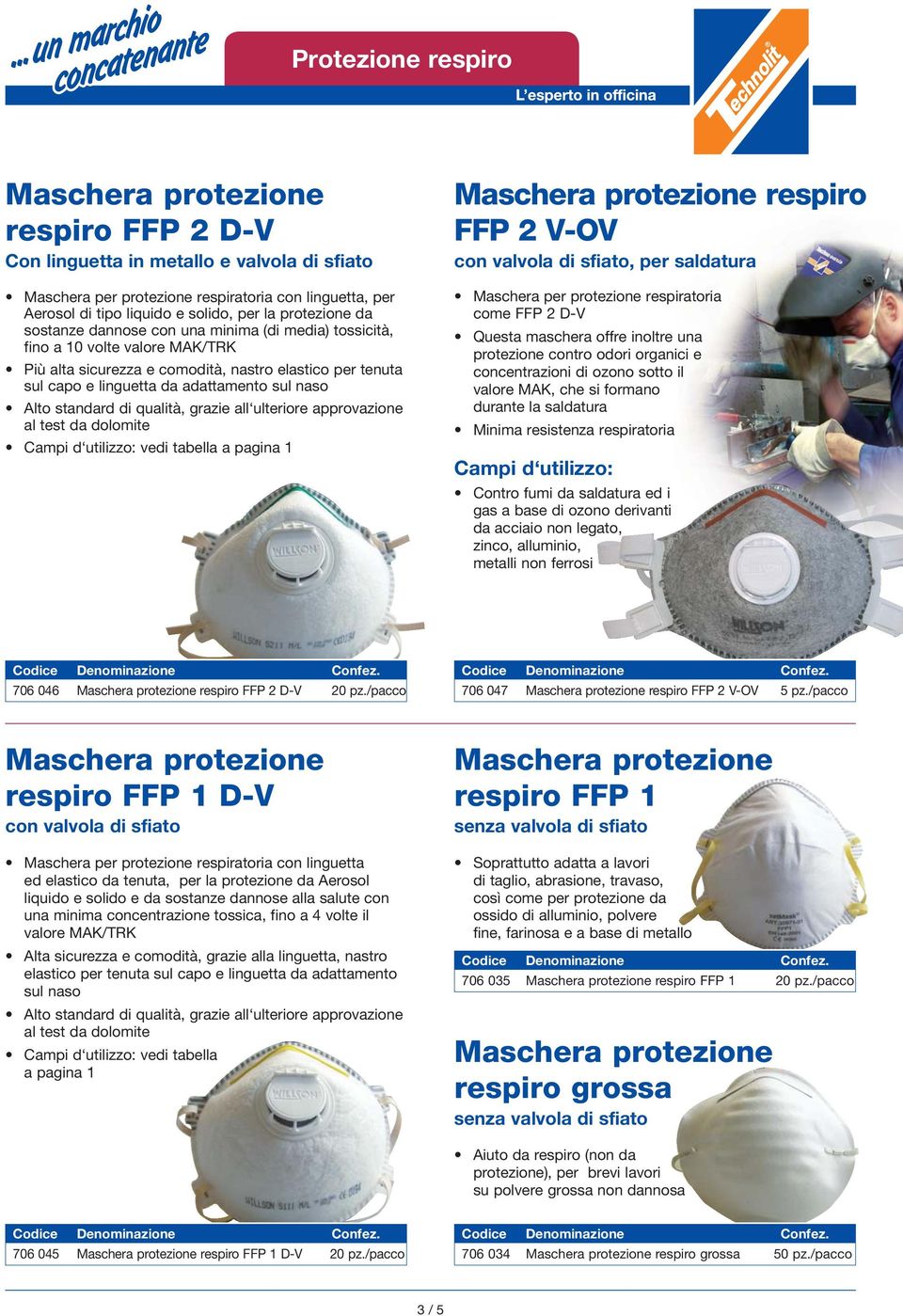 ulteriore approvazione al test da dolomite Campi d utilizzo: vedi tabella a pagina 1 respiro FFP 2 V-OV, per saldatura Maschera per protezione respiratoria come FFP 2 D-V Questa maschera offre