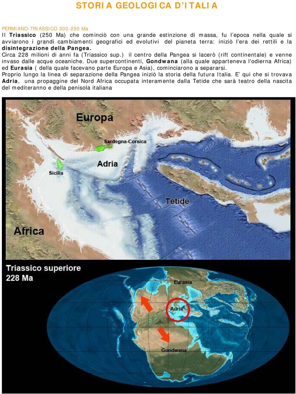 ) il centro della Pangea si lacerò (rift continentale) e venne invaso dalle acque oceaniche.