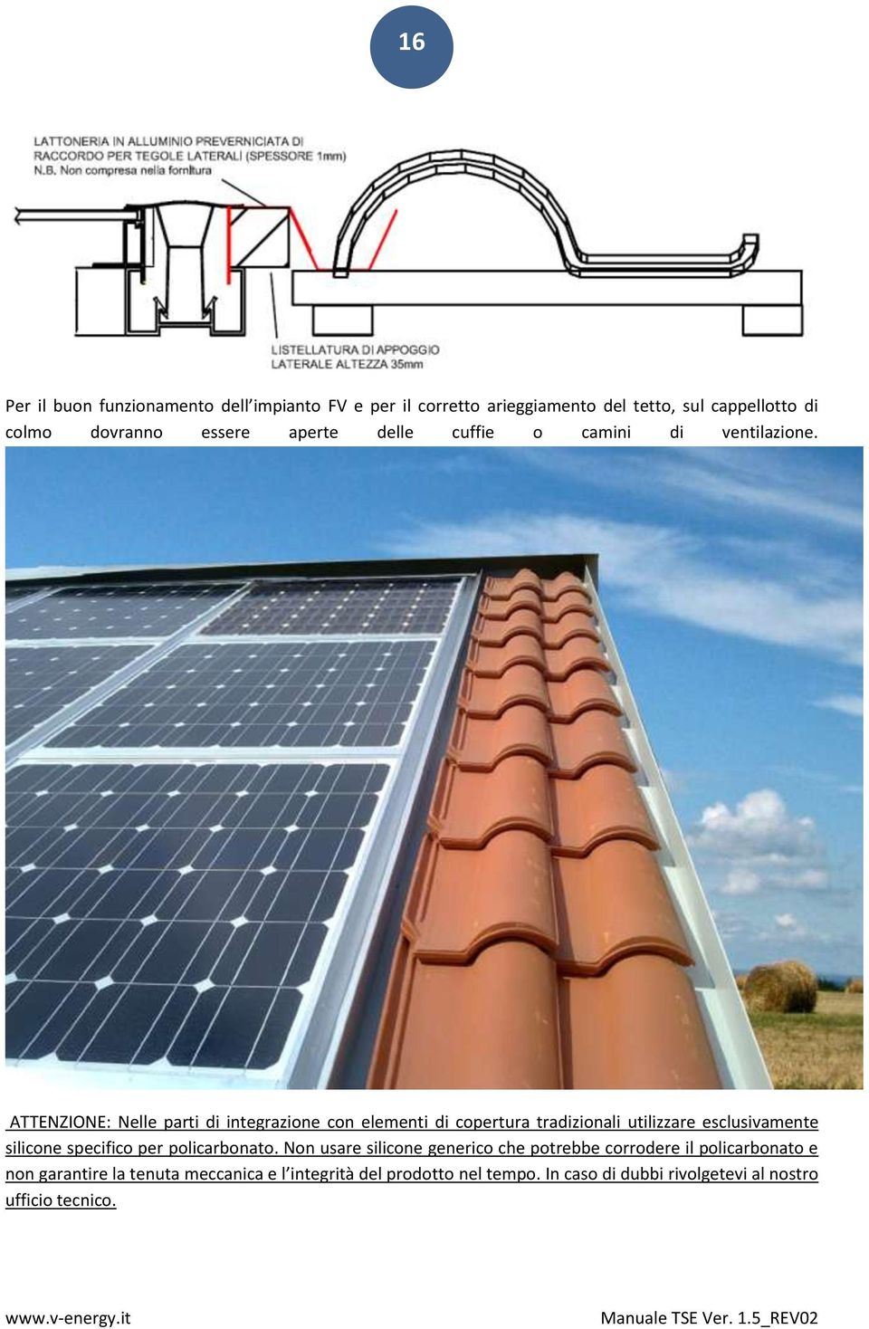 ATTENZIONE: Nelle parti di integrazione con elementi di copertura tradizionali utilizzare esclusivamente silicone specifico per