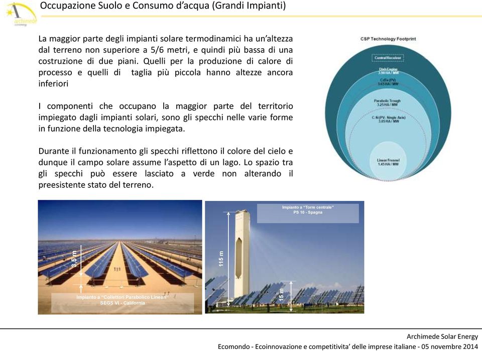 Quelli per la produzione di calore di processo e quelli di taglia più piccola hanno altezze ancora inferiori I componenti che occupano la maggior parte del territorio impiegato dagli impianti solari,