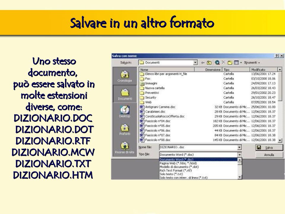 estensioni diverse, come: DIZIONARIO.