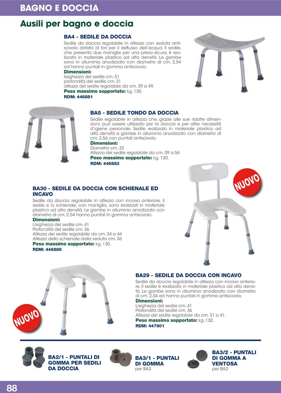 2,54 ed hanno puntali in gomma antiscivolo. larghezza del sedile cm. 51 profondità del sedile cm. 31 altezza del sedile regolabile da cm. 39 a 49. Peso massimo sopportato: kg. 130.